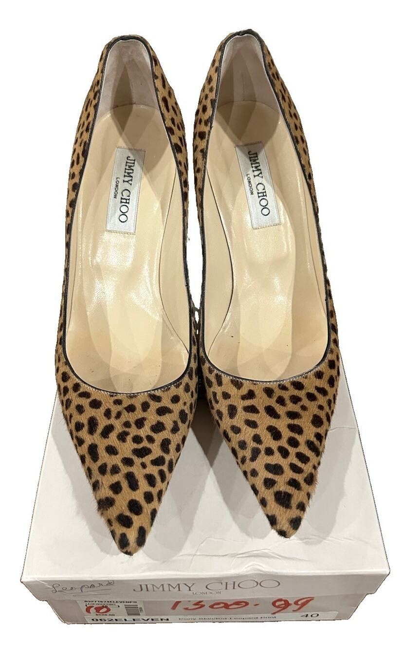 Jimmy Choo Pony Hair Leopard Print Pointed Toe Pumps Heels Women Sz 40